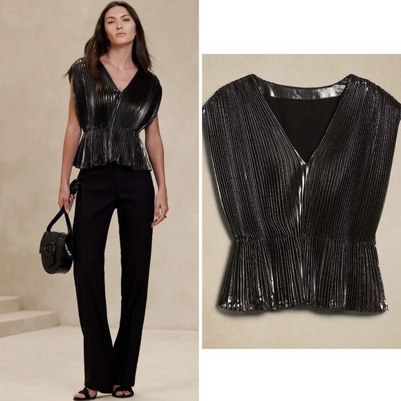 Cache Tops - CACHE NWT! Women'S Lena Pleated Metallic Tank Blouse In Dark Grey Size M